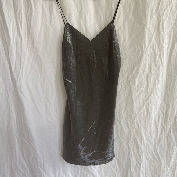 Zara Slip On Dress Party Cocktail Sparkle Metal Silver Size Medium NEW - Picture 3 of 16
